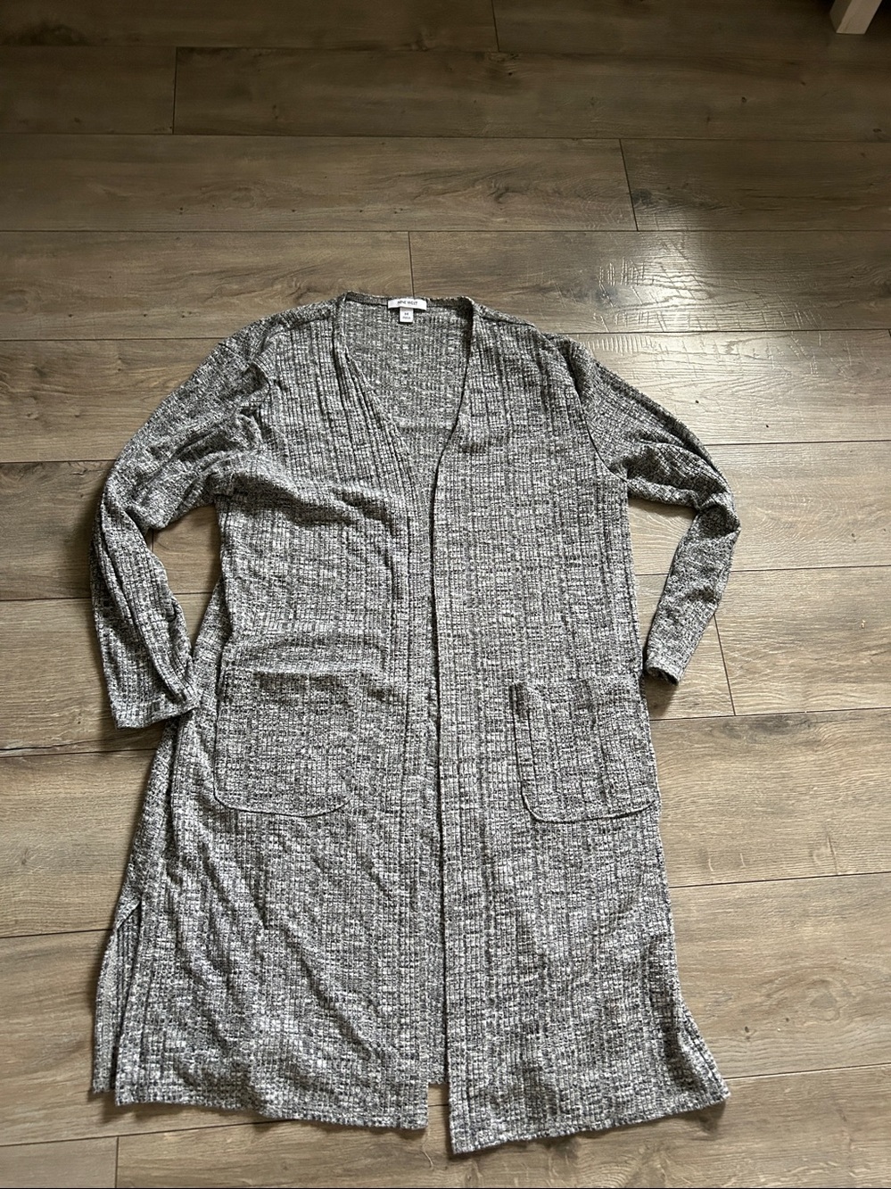 Grey Open-Front Longline Cardigan Sweater - Picture 3 of 12